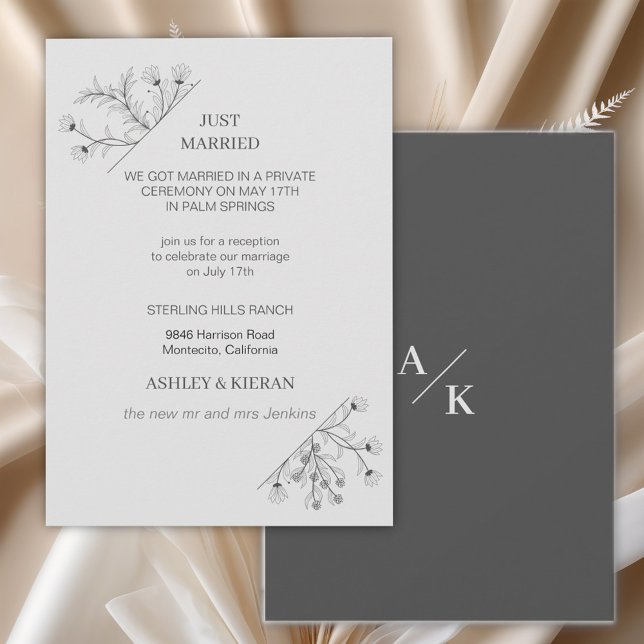 Elegant Blommigt Modern Grått Ny gifta Inbjudningar (Skapare uppladdad)