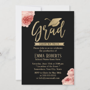 Elegant Blommigt Modern Guld Studentfest Inbjudningar