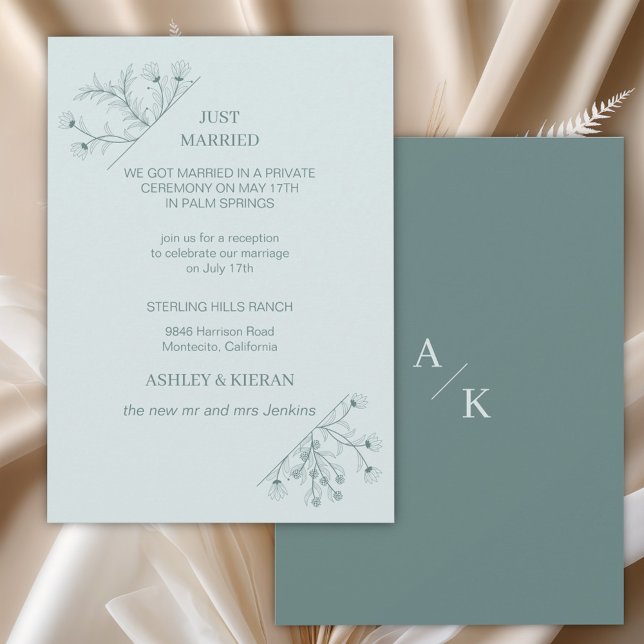 Elegant Blommigt Modern Teal Ny gifta Inbjudningar (Skapare uppladdad)