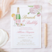 Elegant Blommigt Möhippa Brunch och Bubbly-inbjuda