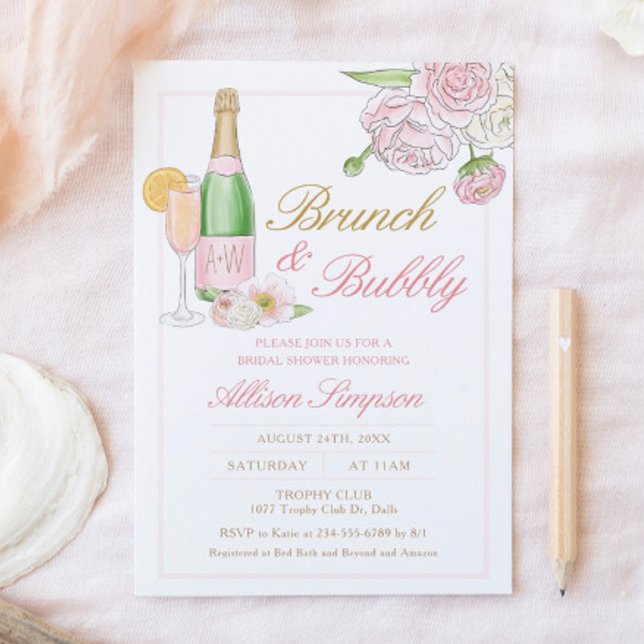 Elegant Blommigt Möhippa Brunch och Bubbly-inbjuda Inbjudningar (Skapare uppladdad)