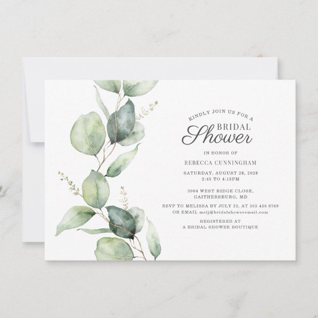 Elegant Blommigt Möhippa Eucalyptus Löv  Inbjudningar (Framsida)