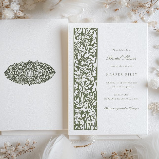 Elegant Blommigt Möhippa Olive Cream Inbjudningar (Skapare uppladdad)
