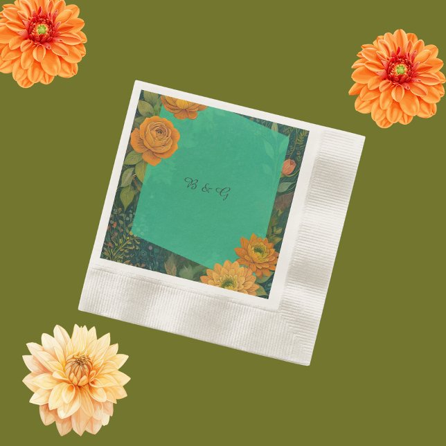 elegant blommigt mongram bröllop pappersservett (Skapare uppladdad)