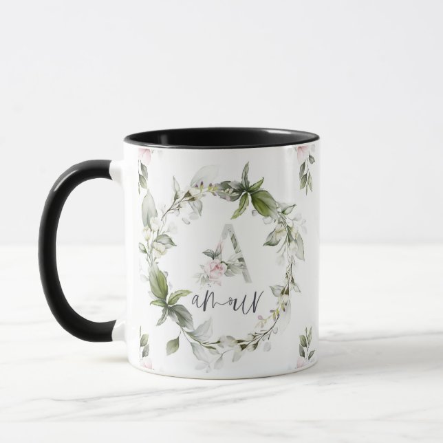Elegant Blommigt Monogram "A" - Kärlek Mugg (Vänster)