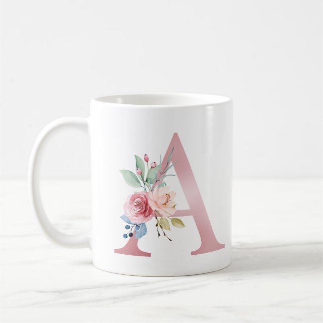 Elegant Blommigt Monogram A Mugg (Vänster)
