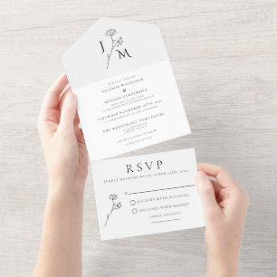 Elegant Blommigt Monogram allt i en bröllopsinbjud