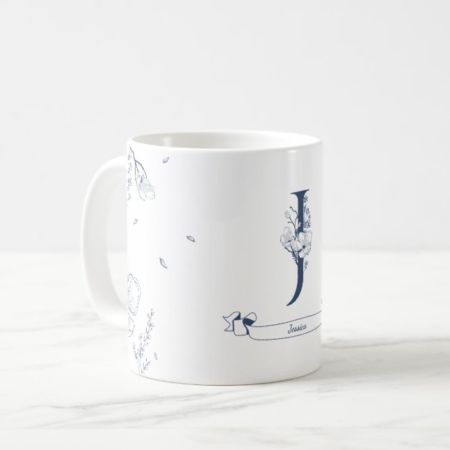 Elegant Blommigt Monogram Brev J för Jessica Kaffemugg (Framsida vänster)
