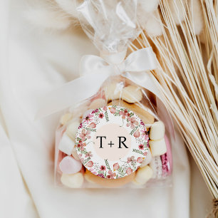 Elegant Blommigt Monogram Bröllop Kuvert Stickers Runt Klistermärke