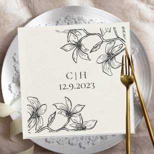 Elegant Blommigt Monogram Bröllop Pappersservett