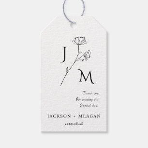 Elegant Blommigt Monogram Bröllop Presentetikett