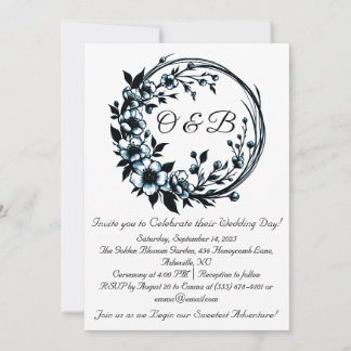 Elegant Blommigt Monogram bröllopsinbjudningar Inbjudningar