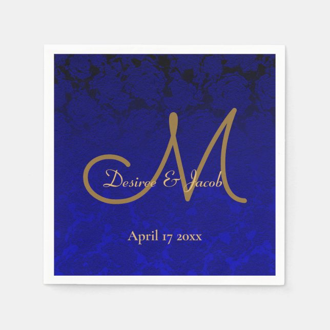 Elegant Blommigt Monogram för marinblått Guld Pappersservett (Framsidan)