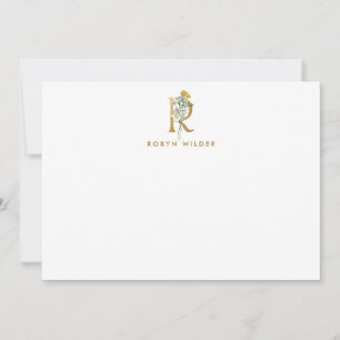 Elegant Blommigt Monogram Guld Brev R-anteckningsk Anteckningskort