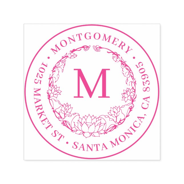 Elegant Blommigt Monogram Round Returadress Självfärgande Stämpel (Design)