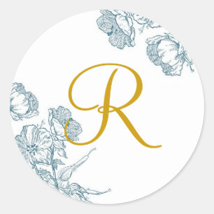 Elegant Blommigt Monogram Sticker Runt Klistermärke