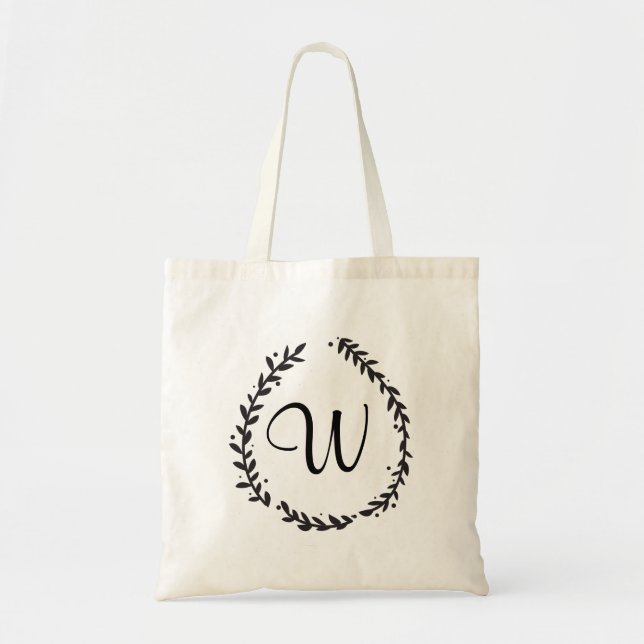 Elegant Blommigt Monogram Tote Tygkasse (Framsidan)