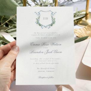 Elegant Blommigt Monogram Vapensköld Formell Bröll Inbjudningar