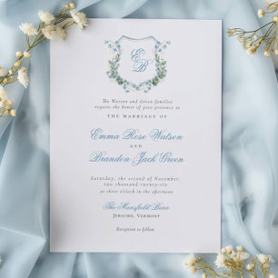 Elegant Blommigt Monogram Vapensköld Formell Bröll Inbjudningar