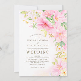 Elegant Blommigt Monogram vattenfärg Botanisk Rosa Inbjudningar