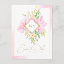 Elegant Blommigt Monogram vattenfärg Spara datum Inbjudan Vykort