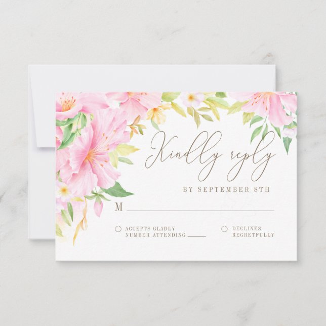 Elegant Blommigt Monogram Vattenfärgen Rosa Bröllo OSA Kort (Framsida)