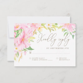 Elegant Blommigt Monogram Vattenfärgen Rosa Bröllo OSA Kort