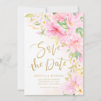 Elegant Blommigt Monogram Vattenfärgen Rosa Bröllo Spara Datumet