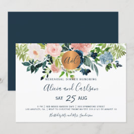 Elegant blommigt monogrammad repetitionsmiddag inbjudningar