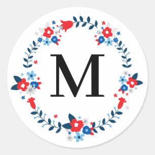 Elegant Blommigt Monogrammed Sticker - Abhaya Libr Runt Klistermärke