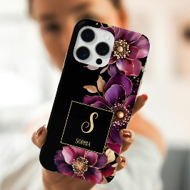 Elegant Blommigt Monogrammed svart