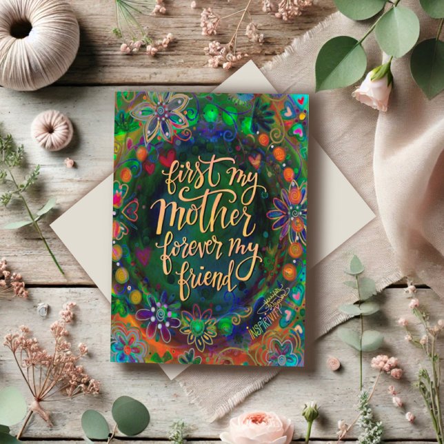 Elegant Blommigt Mor Friend Quote Grönt Kort (Skapare uppladdad)