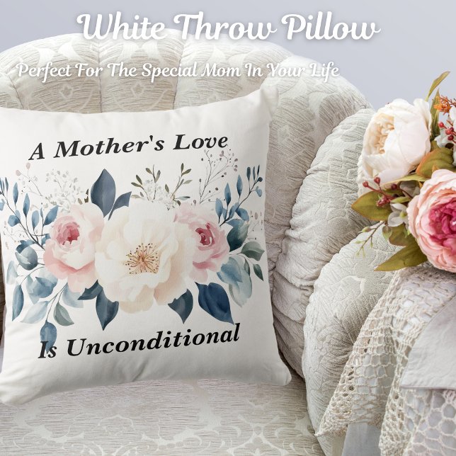 Elegant Blommigt Mor Kärlek White Dekorativ kudde (Get this beautiful white throw pillow! Perfect for the special mom in your life.)