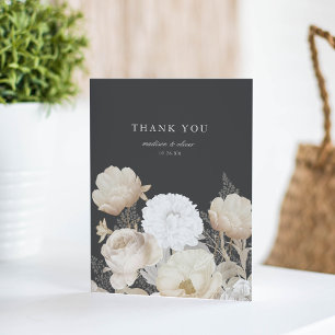 Elegant Blommigt Mörk Grått Chic Bröllop Tack Kort