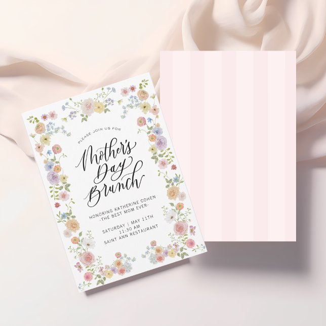 Elegant Blommigt Mors dag Brunch-inbjudan Inbjudningar (Elegant floral Mother’s Day brunch invite for spring gatherings and special celebrations | Shop Now!)