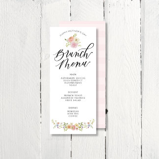 Elegant Blommigt Mors dag Brunch Menu Inbjudningar