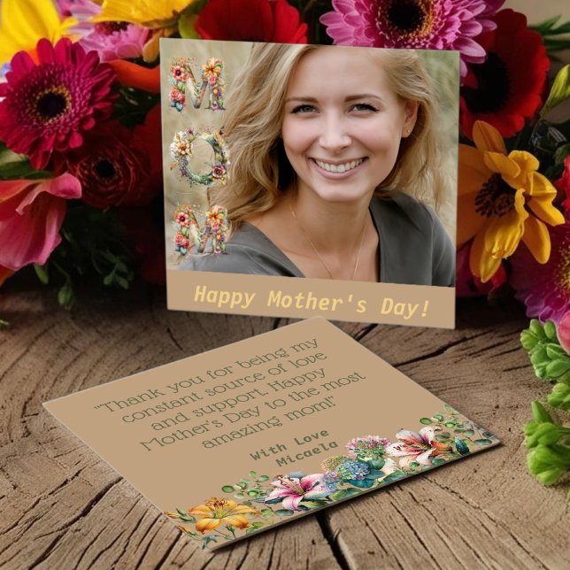 Elegant Blommigt Mor's MAMMA Day Photo Julkort (Elegant Floral Mother’s Day MOM Photo Holiday Card)