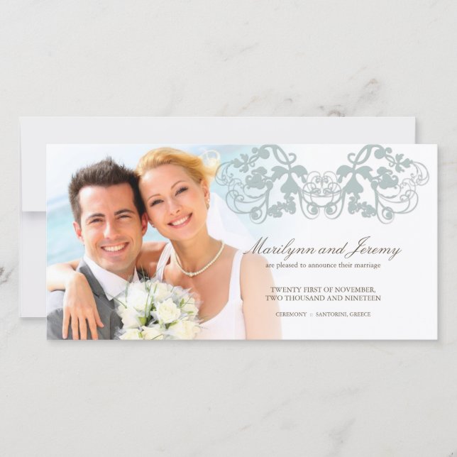 Elegant Blommigt Mourish Blue Bröllop annons Meddelande (Framsida)