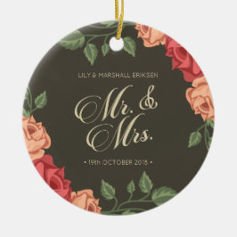 Elegant Blommigt Mr. & Mrs. Bröllop | Keramisk pry Julgransprydnad Keramik