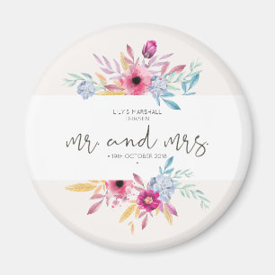 Elegant Blommigt Mr & Mrs Bröllop Teckenstorlek Magnet