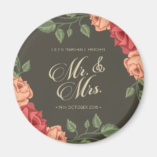 Elegant Blommigt Mr. & Mrs. Bröllop Tröskelvä Magnet