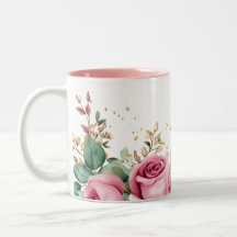 Elegant Blommigt Mugg med Rosa ros och Grekland