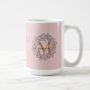 Elegant Blommigt Namn Initial Monogram Rosa Black Kaffemugg