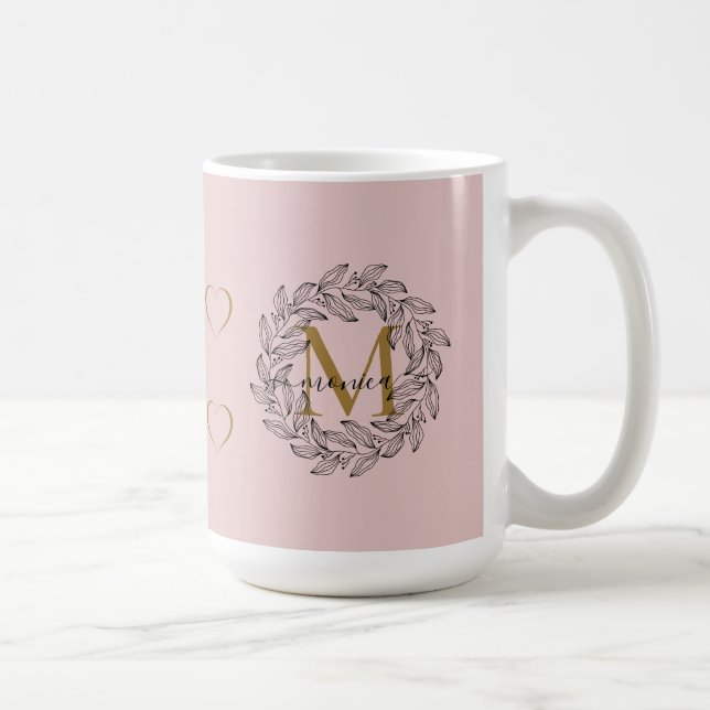 Elegant Blommigt Namn Initial Monogram Rosa Black Kaffemugg (Höger)