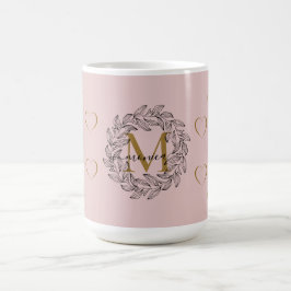 Elegant Blommigt Namn Initial Monogram Rosa Black Kaffemugg