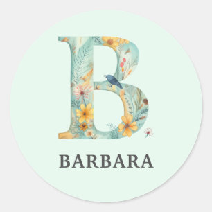 Elegant Blommigt Nature Brev B Personlig Namn Runt Klistermärke