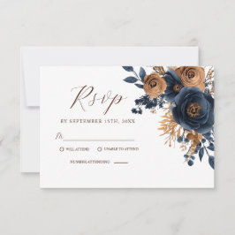 Elegant Blommigt Navy Blue Terracotta Garden Weddi OSA Kort