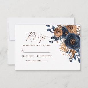 Elegant Blommigt Navy Blue Terracotta Garden Weddi OSA Kort
