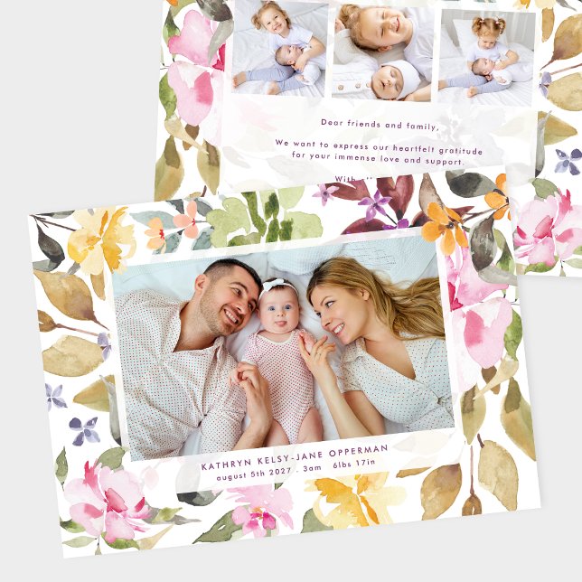 elegant blommigt nyfödd foto baby födelse meddelande (Skapare uppladdad)