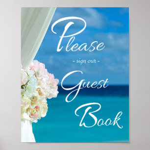 Elegant Blommigt Ocean Beach Sommar Bröllop-tecken Poster